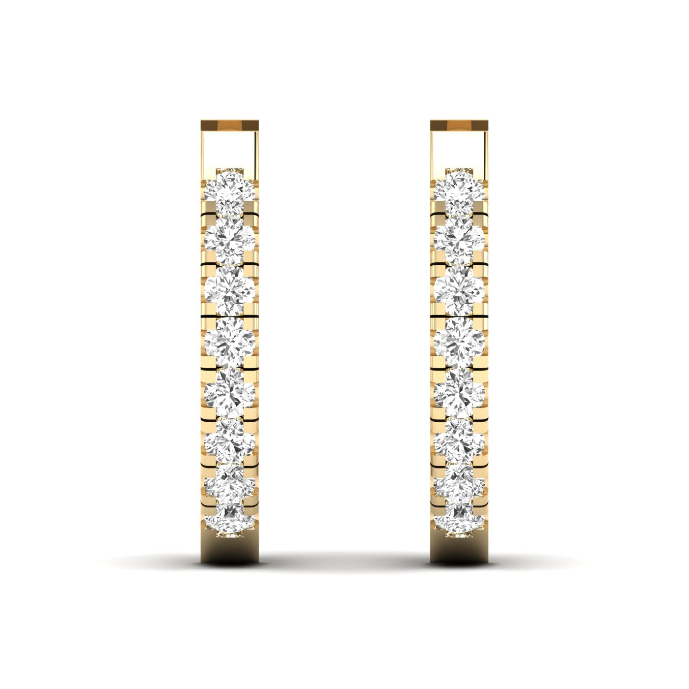 Stunning round diamond pave hoop earrings featuring a full circle of sparkling round diamonds set in a sleek metal frame, offering a glamorous and elegant look | Yellow Gold | Front View