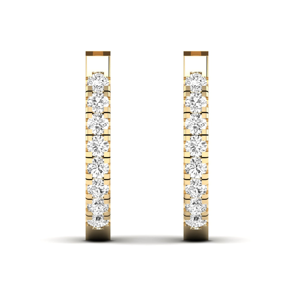 Stunning round diamond pave hoop earrings featuring a full circle of sparkling round diamonds set in a sleek metal frame, offering a glamorous and elegant look | Yellow Gold | Front View