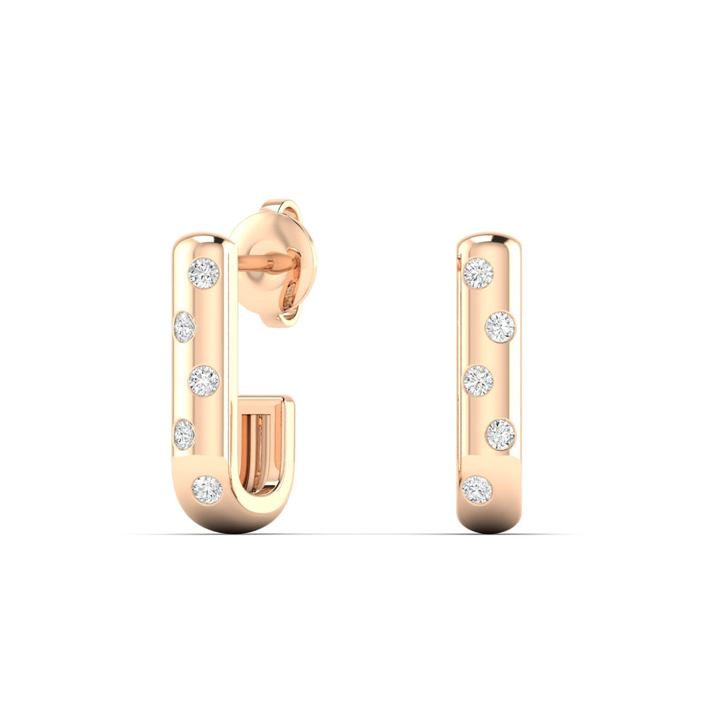 Chic Modern Scattered Diamond Hoops Earrings featuring a unique design with diamonds scattered across the hoop, offering a contemporary and elegant sparkle | Rose Gold | Front View