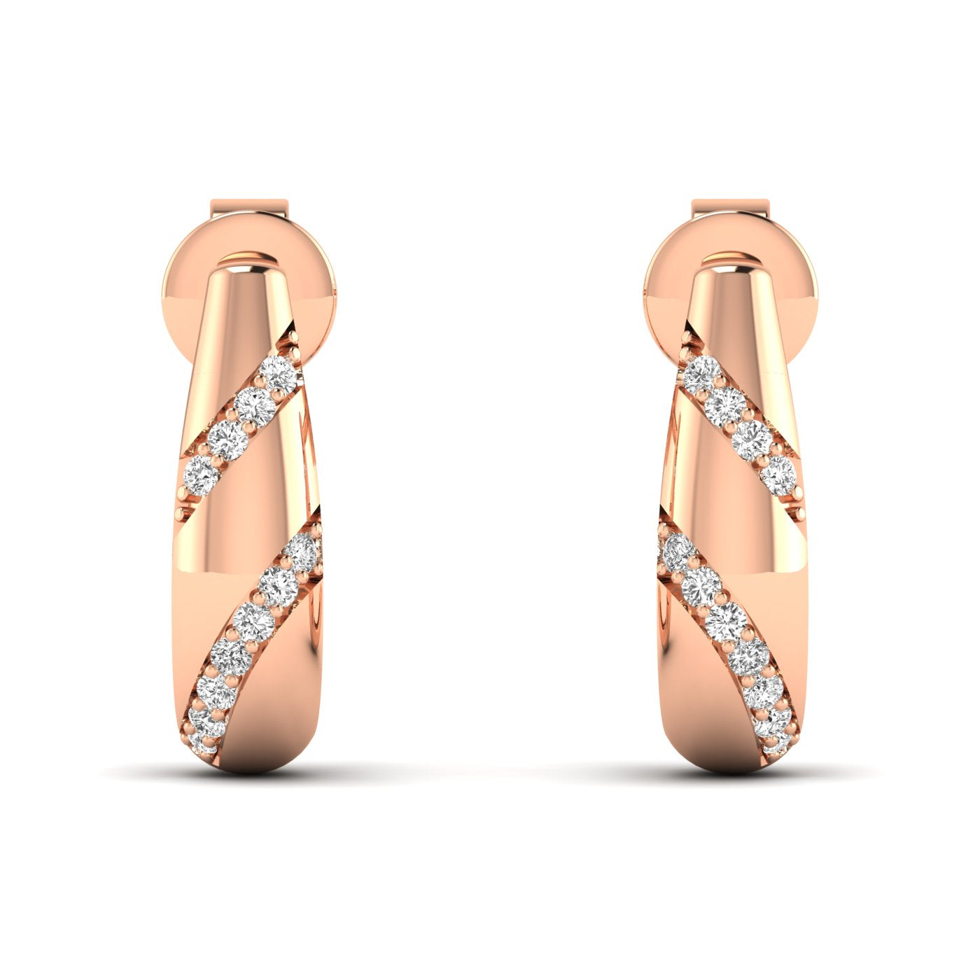 Elegant Twisted Luxe Hoops Diamond Earrings featuring a unique twisted design with sparkling diamonds, offering a sophisticated and modern look | Rose Gold | Front View