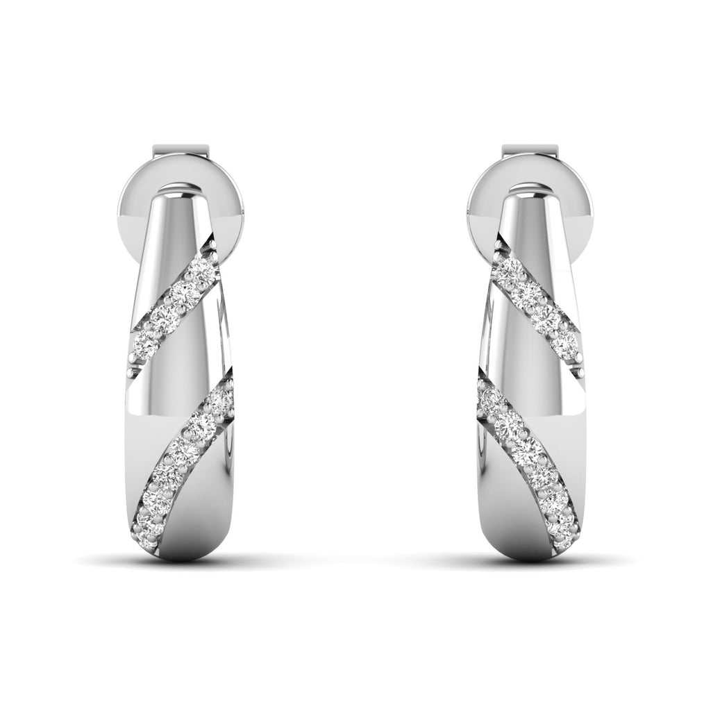 Elegant Twisted Luxe Hoops Diamond Earrings featuring a unique twisted design with sparkling diamonds, offering a sophisticated and modern look | White Gold | Front View