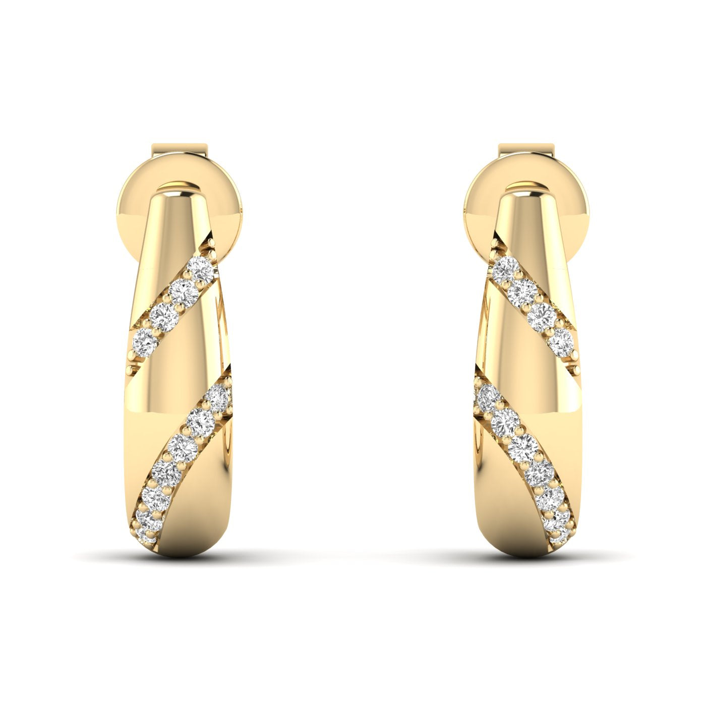 Elegant Twisted Luxe Hoops Diamond Earrings featuring a unique twisted design with sparkling diamonds, offering a sophisticated and modern look | Yellow Gold | Front View