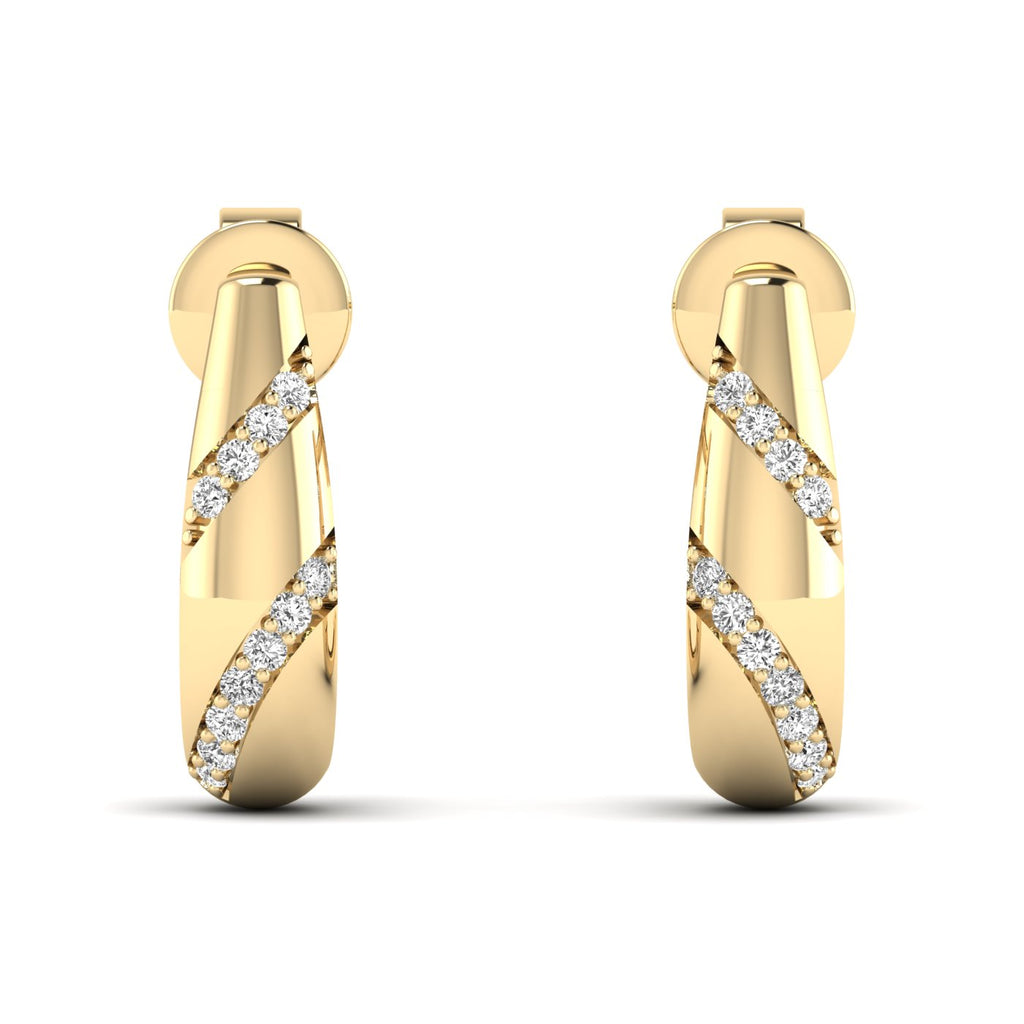 Elegant Twisted Luxe Hoops Diamond Earrings featuring a unique twisted design with sparkling diamonds, offering a sophisticated and modern look | Yellow Gold | Front View