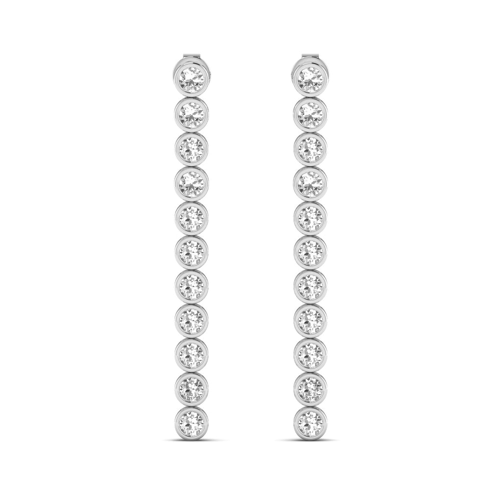 Elegant linear bezel dangle earrings featuring diamonds set in sleek bezel settings, designed for a modern and sophisticated look | White Gold | Front View