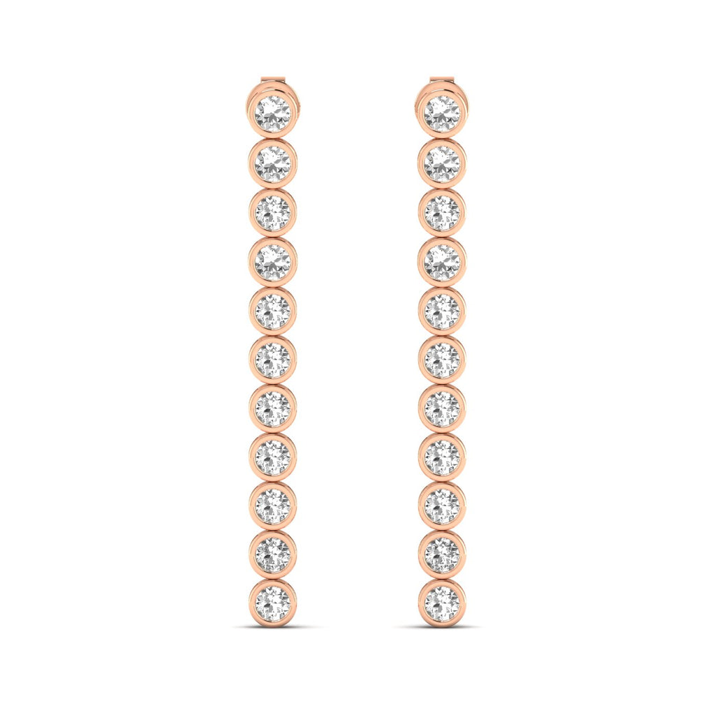 Elegant linear bezel dangle earrings featuring diamonds set in sleek bezel settings, designed for a modern and sophisticated look | Rose Gold | Front View