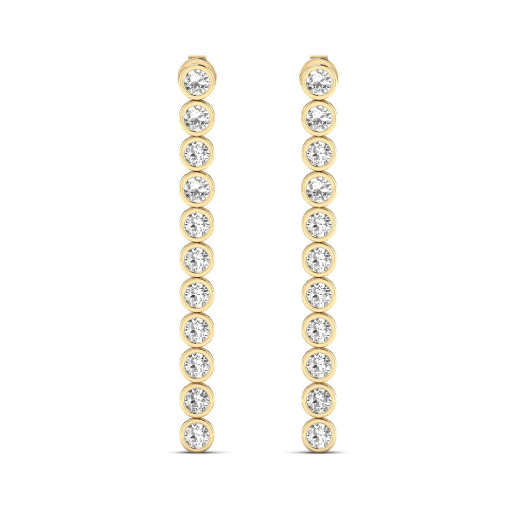 Elegant linear bezel dangle earrings featuring diamonds set in sleek bezel settings, designed for a modern and sophisticated look | Yellow Gold | Front View