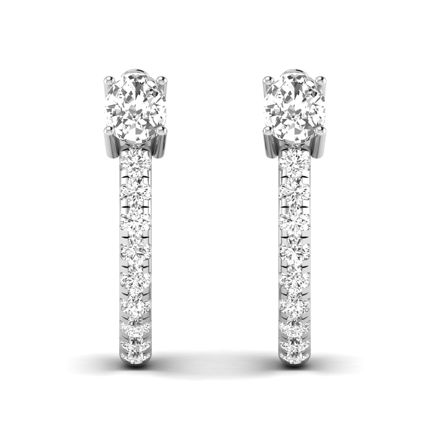 Elegant Oval and Round Hoops Diamond Earrings featuring a mix of oval and round diamonds set in a sleek hoop design, offering a modern and sophisticated look | White Gold | Front View