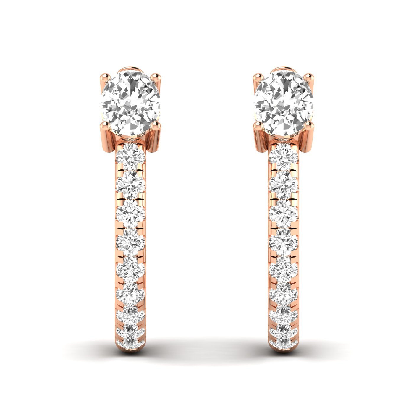 Elegant Oval and Round Hoops Diamond Earrings featuring a mix of oval and round diamonds set in a sleek hoop design, offering a modern and sophisticated look | Rose Gold | Front View