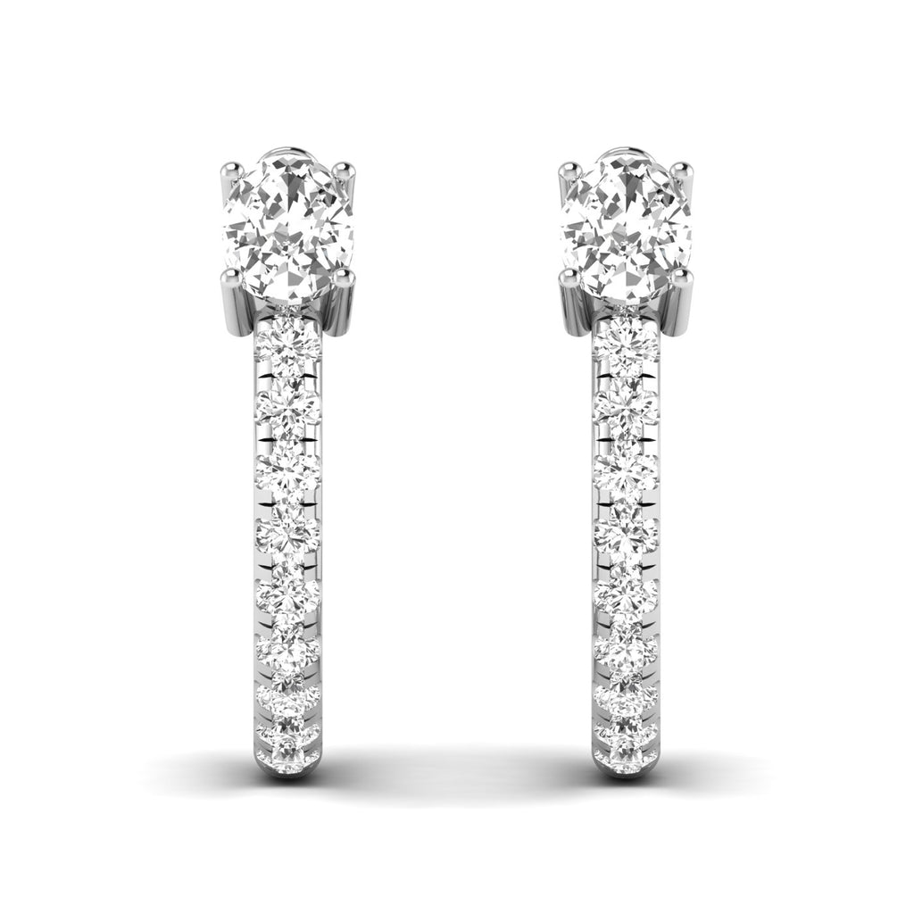 Elegant Oval and Round Hoops Diamond Earrings featuring a mix of oval and round diamonds set in a sleek hoop design, offering a modern and sophisticated look | White Gold | Front View