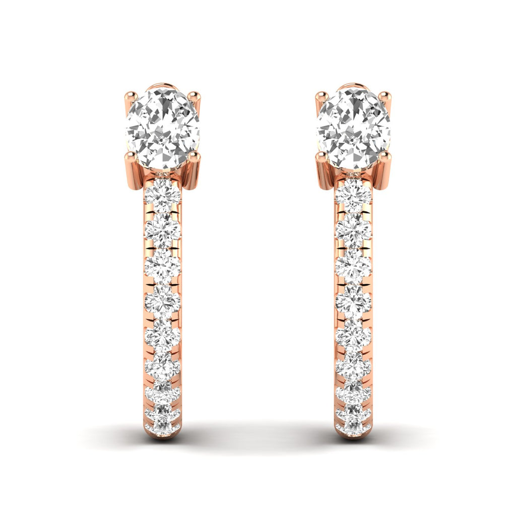 Elegant Oval and Round Hoops Diamond Earrings featuring a mix of oval and round diamonds set in a sleek hoop design, offering a modern and sophisticated look | Rose Gold | Front View