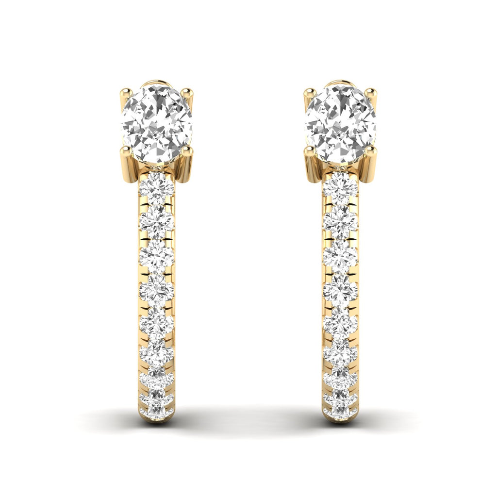 Elegant Oval and Round Hoops Diamond Earrings featuring a mix of oval and round diamonds set in a sleek hoop design, offering a modern and sophisticated look | Yellow Gold | Front View