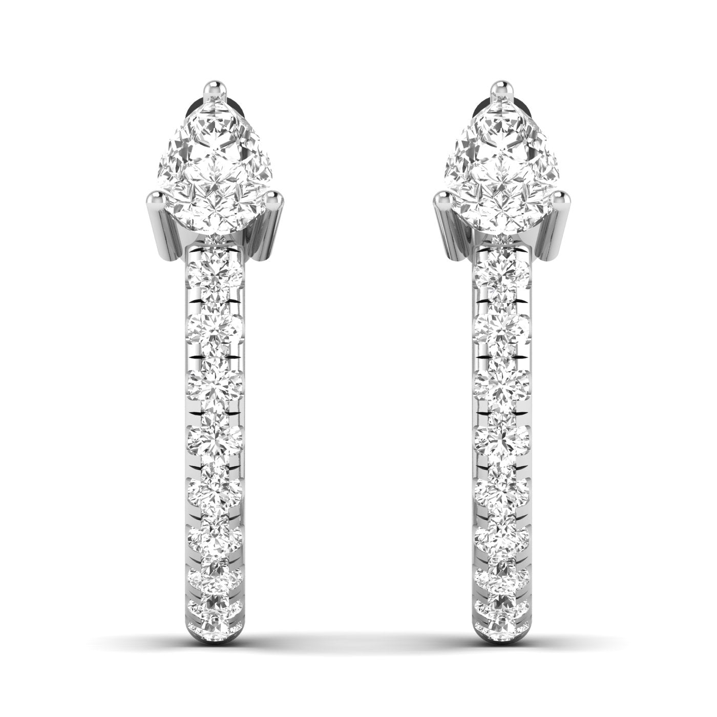 Elegant Pear Cut Luxe Hoops Diamond Earrings featuring stunning pear-shaped diamonds set in a sleek hoop design, offering a sophisticated and luxurious look | White Gold | Front View