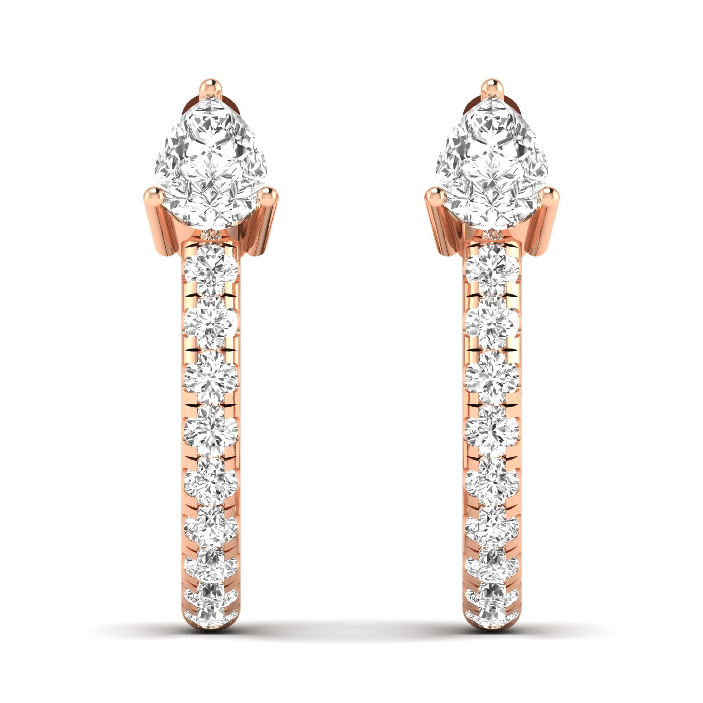 Elegant Pear Cut Luxe Hoops Diamond Earrings featuring stunning pear-shaped diamonds set in a sleek hoop design, offering a sophisticated and luxurious look | Rose Gold | Front View