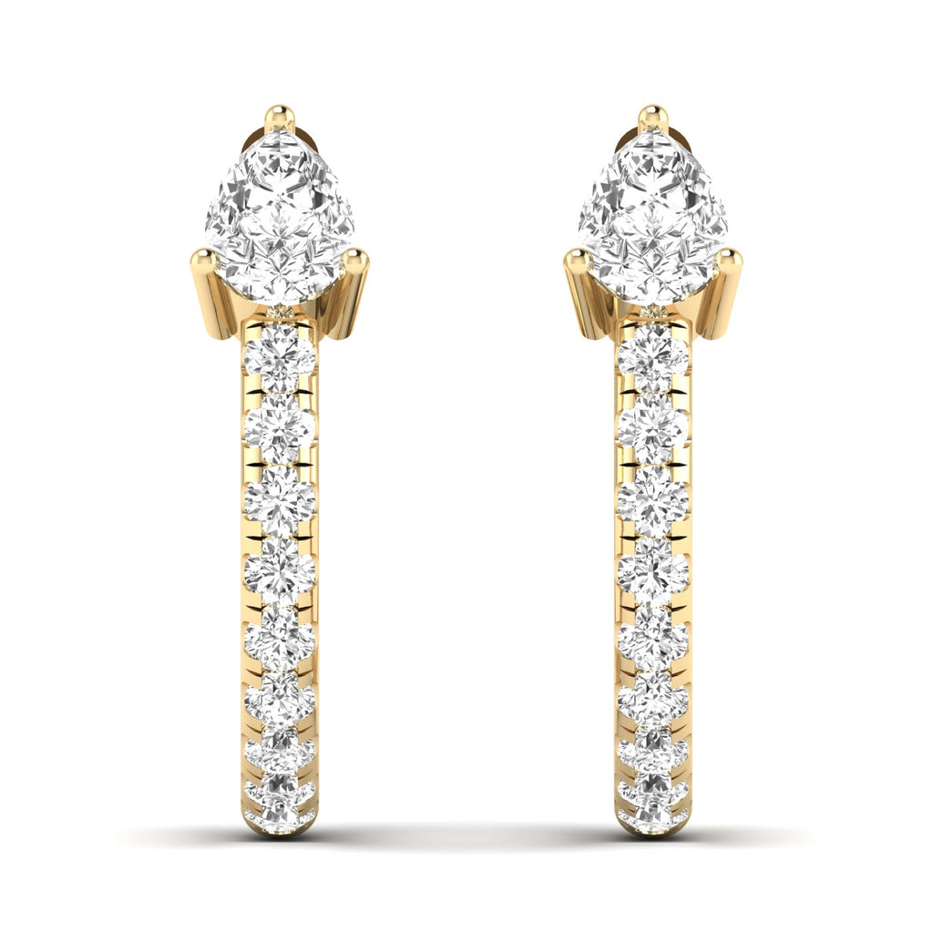 Elegant Pear Cut Luxe Hoops Diamond Earrings featuring stunning pear-shaped diamonds set in a sleek hoop design, offering a sophisticated and luxurious look | Yellow Gold | Front View