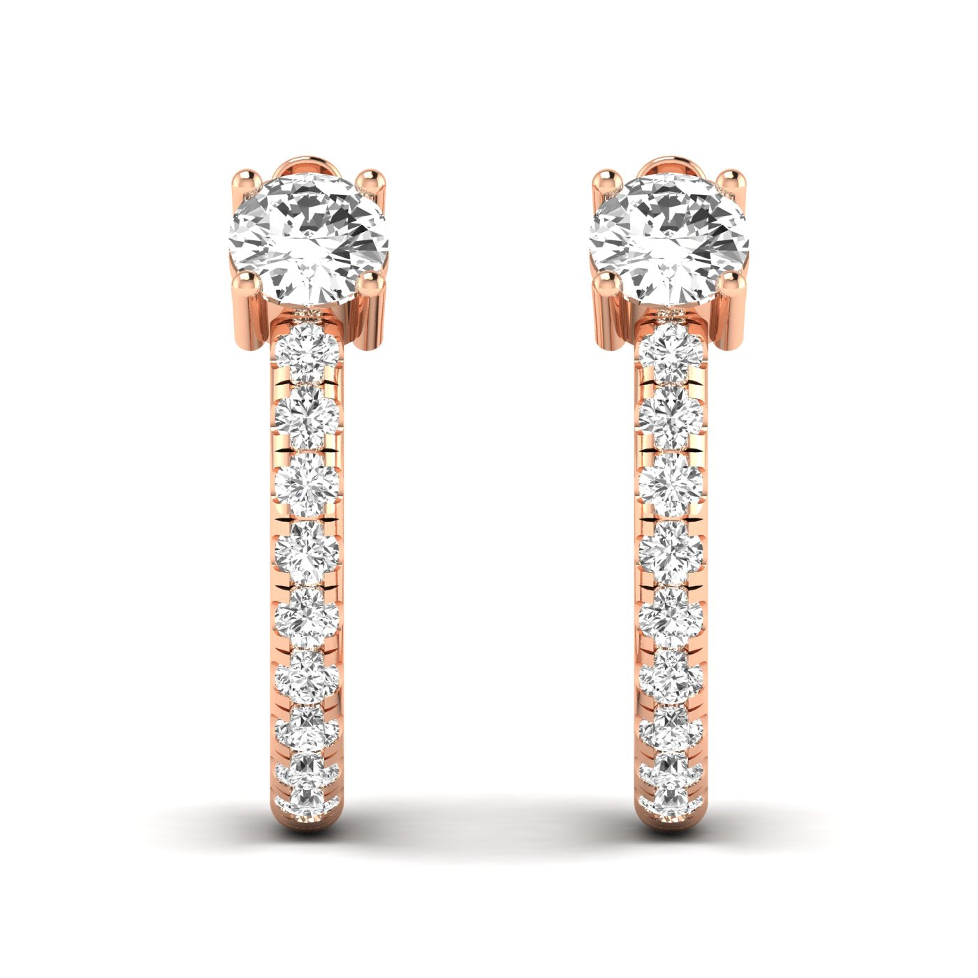 Unique Round Hoops Diamond Earrings featuring brilliant round diamonds set in a distinctive hoop design, offering a timeless and elegant look | Rose Gold | Front View