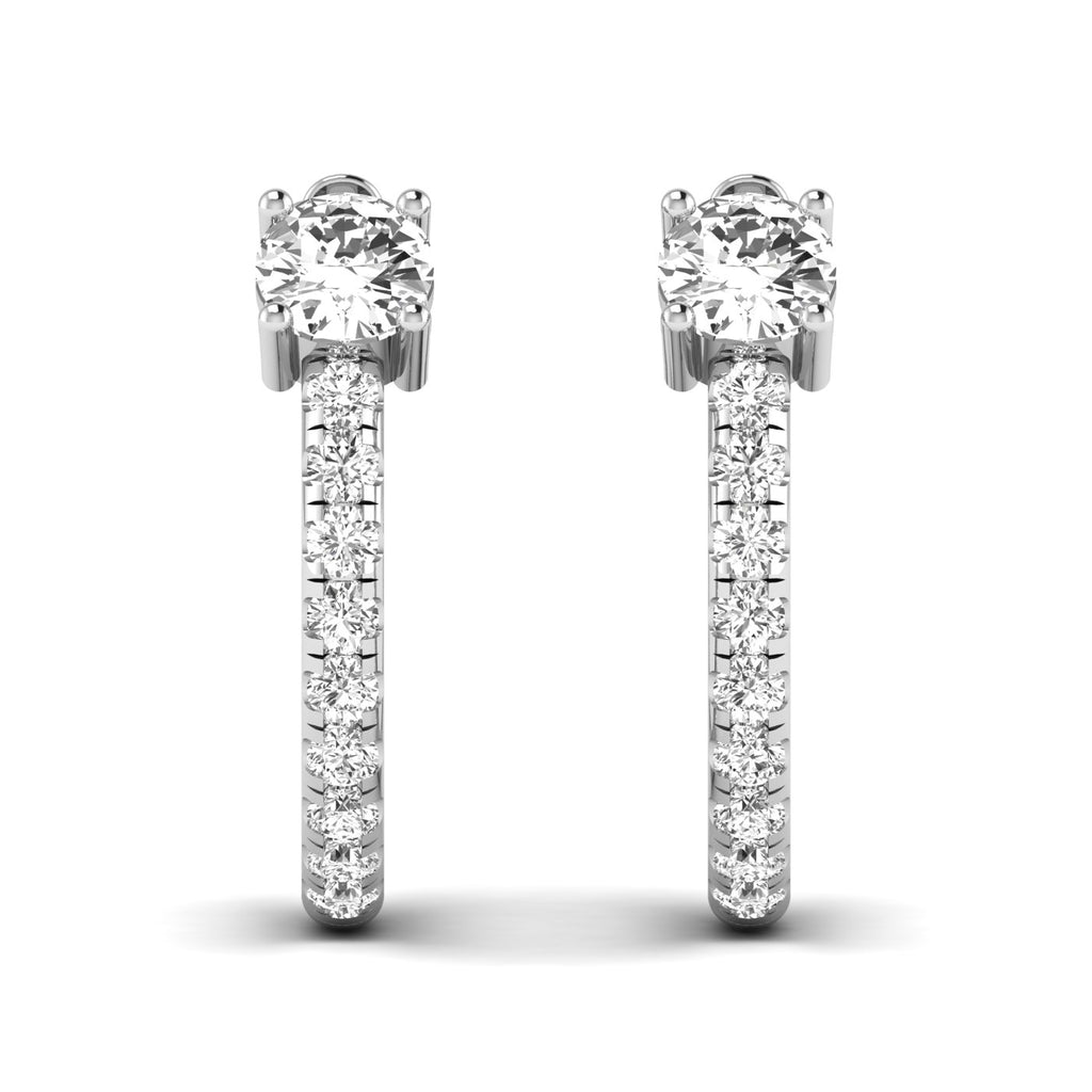 Unique Round Hoops Diamond Earrings featuring brilliant round diamonds set in a distinctive hoop design, offering a timeless and elegant look | White Gold | Front View