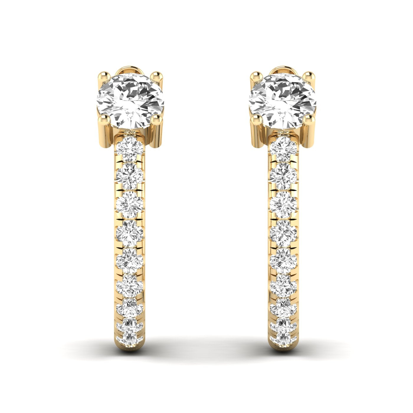 Unique Round Hoops Diamond Earrings featuring brilliant round diamonds set in a distinctive hoop design, offering a timeless and elegant look | Yellow Gold | Front View