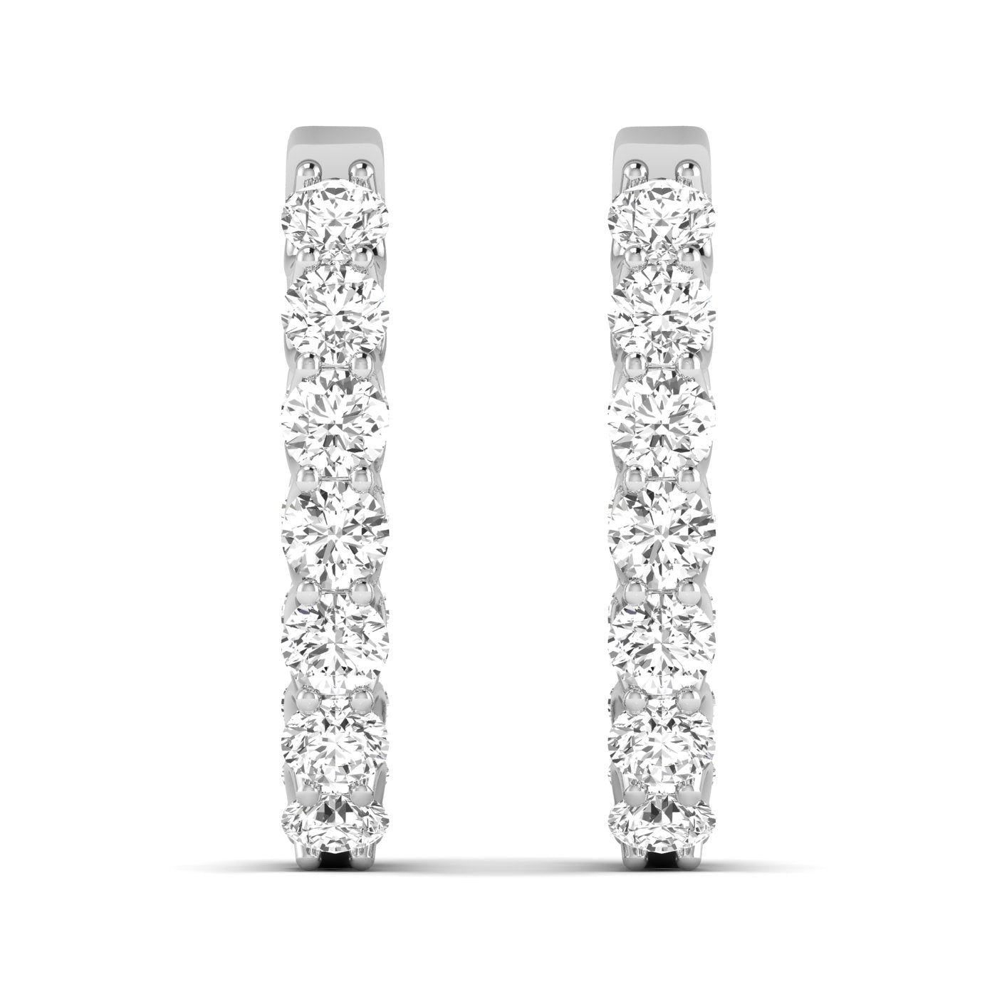 Stunning Elegant Shared Prong Diamond Hoop Earrings featuring brilliant diamonds set in a shared prong setting, offering a sophisticated and timeless design | White Gold | Front View