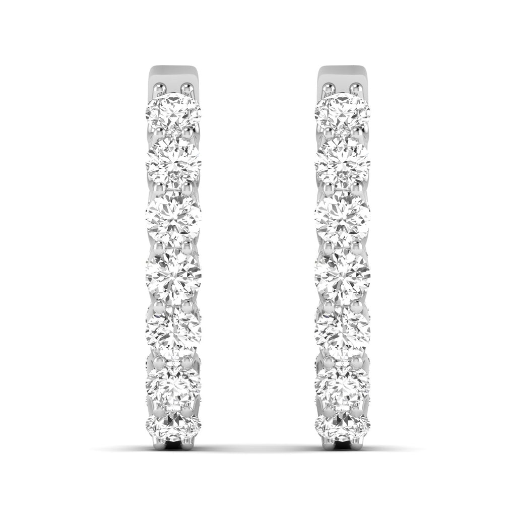 Stunning Elegant Shared Prong Diamond Hoop Earrings featuring brilliant diamonds set in a shared prong setting, offering a sophisticated and timeless design | White Gold | Front View