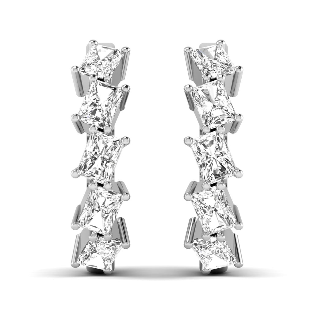 Elegant radiant cut Sparkle Hoops Diamond Earrings featuring sparkling diamonds set in a sleek hoop design, offering a radiant and sophisticated look | White Gold | Front View