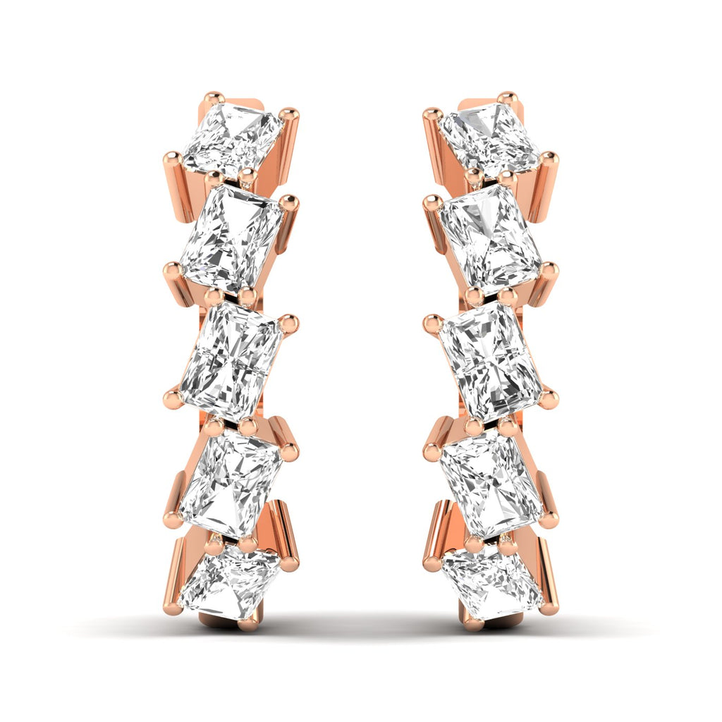 Elegant Princess Sparkle Hoops Diamond Earrings featuring sparkling diamonds set in a sleek hoop design, offering a radiant and sophisticated look | Rose Gold | Front View