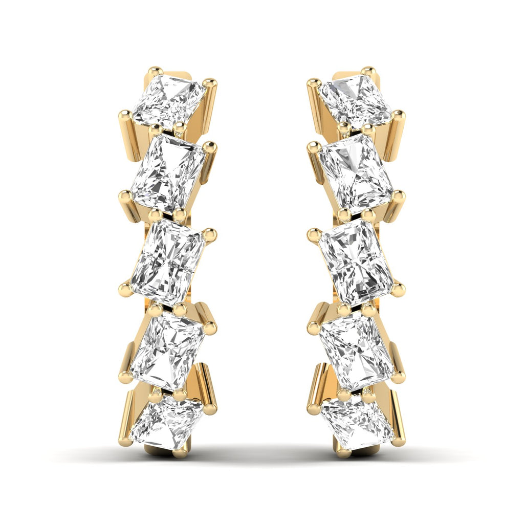 Elegant Princess Sparkle Hoops Diamond Earrings featuring sparkling diamonds set in a sleek hoop design, offering a radiant and sophisticated look | Yellow Gold | Front View