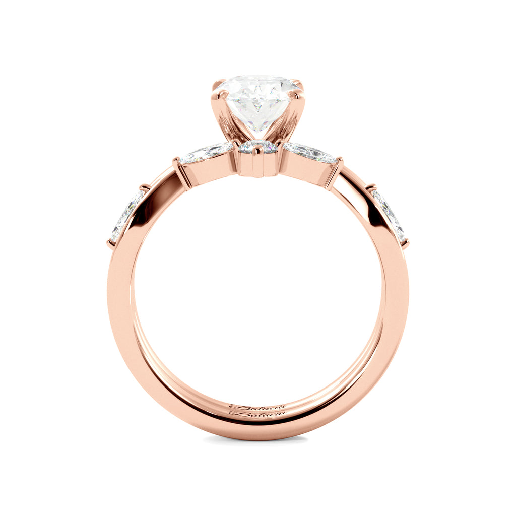 Oval Solitaire Ring Set with Marquise Floral Band