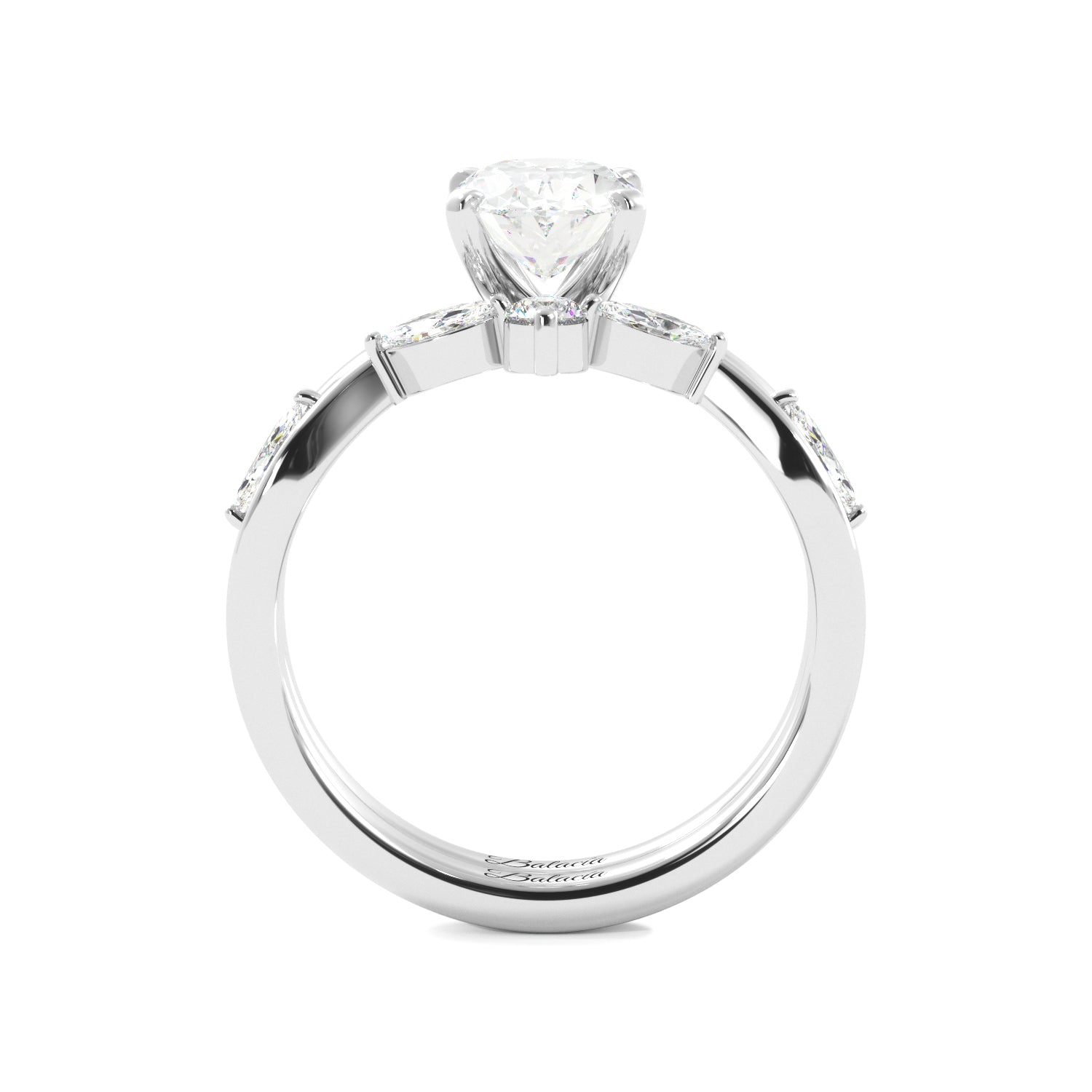 Oval Solitaire Ring Set with Marquise Floral Band