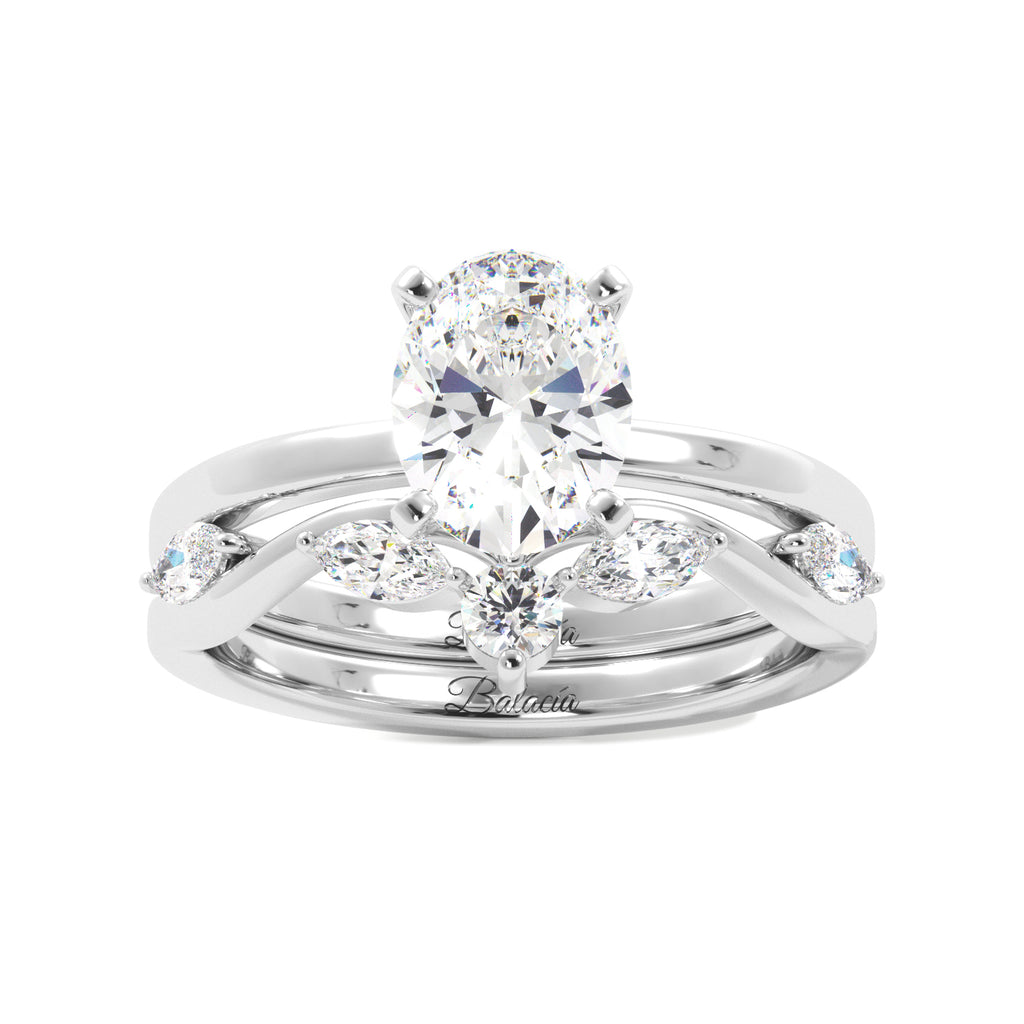 Oval Solitaire Ring Set with Marquise Floral Band