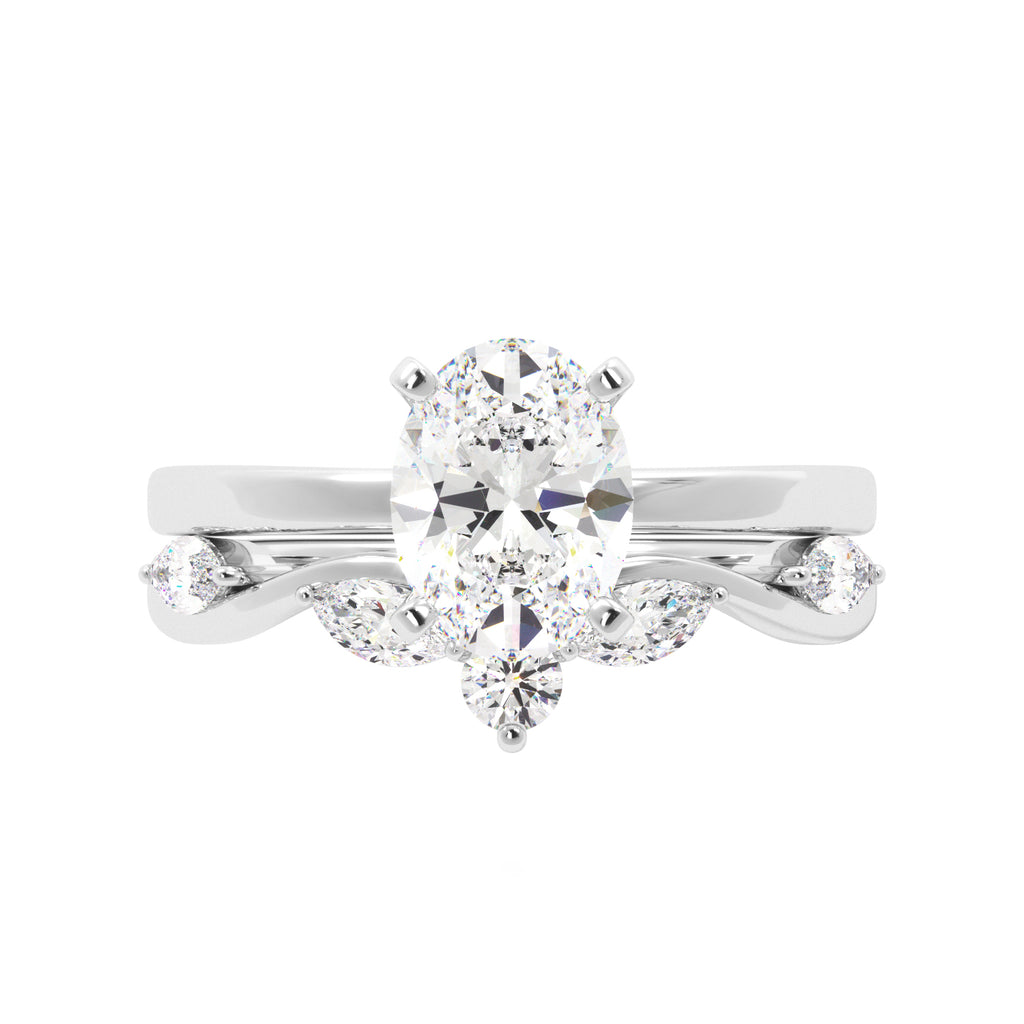 Oval Solitaire Ring Set with Marquise Floral Band