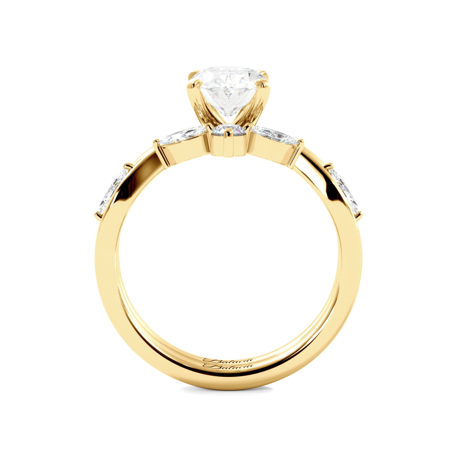 Oval Solitaire Ring Set with Marquise Floral Band