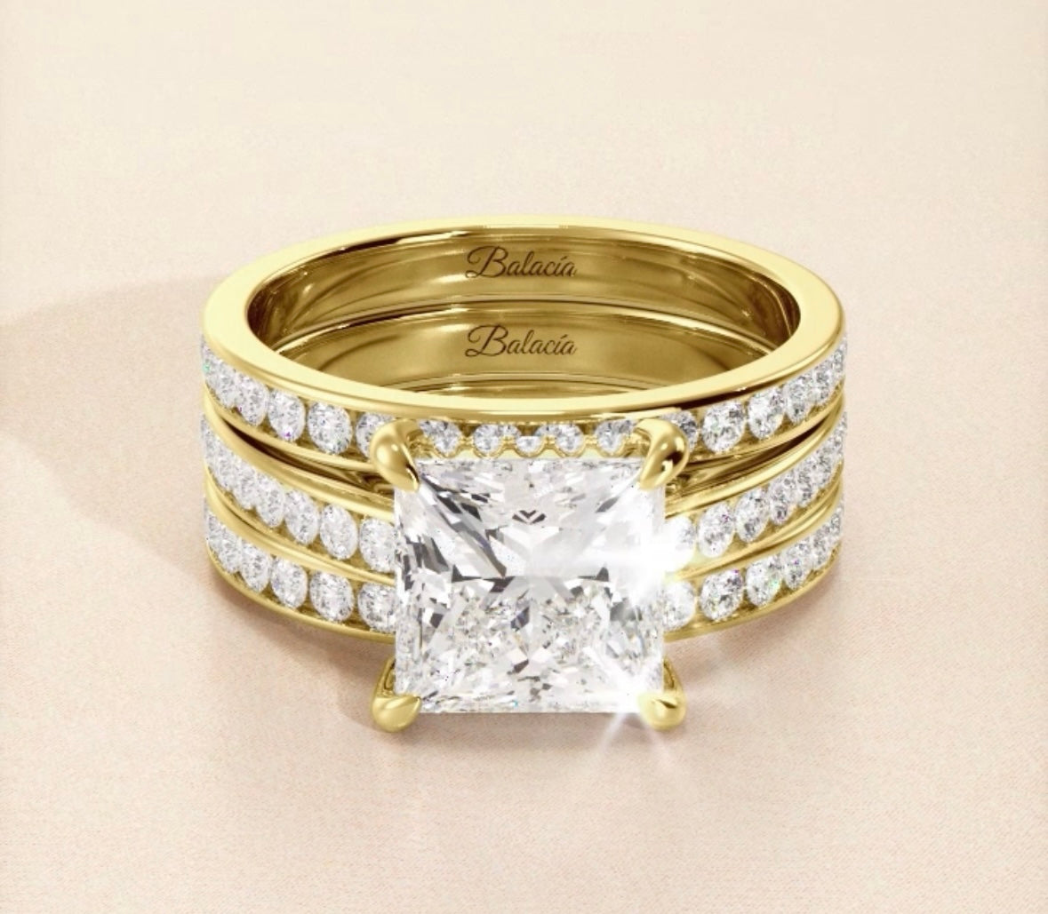 3 Carat Princess Cut Moissanite Channel Engagement Ring Set