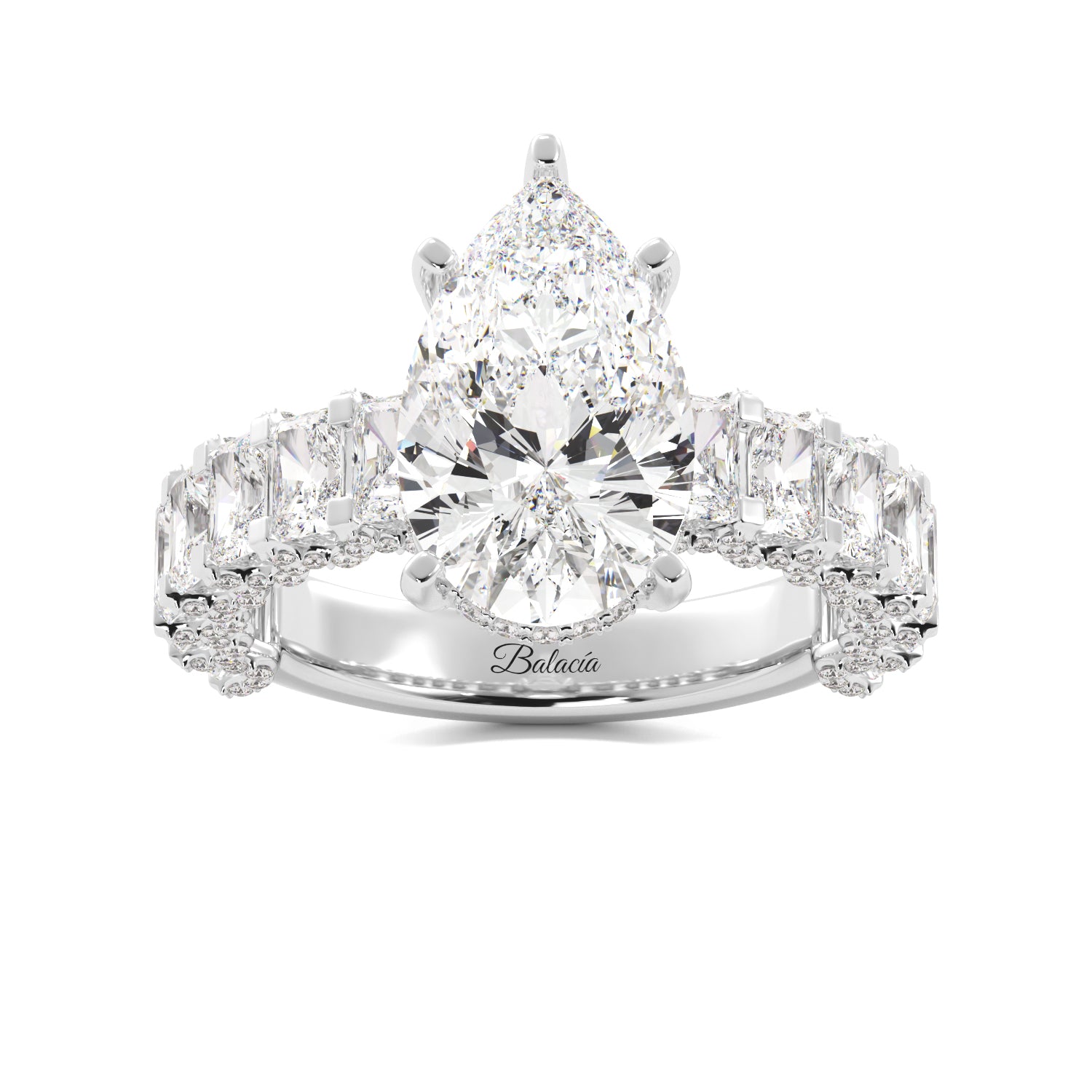 Pear ring with radiant cut sides