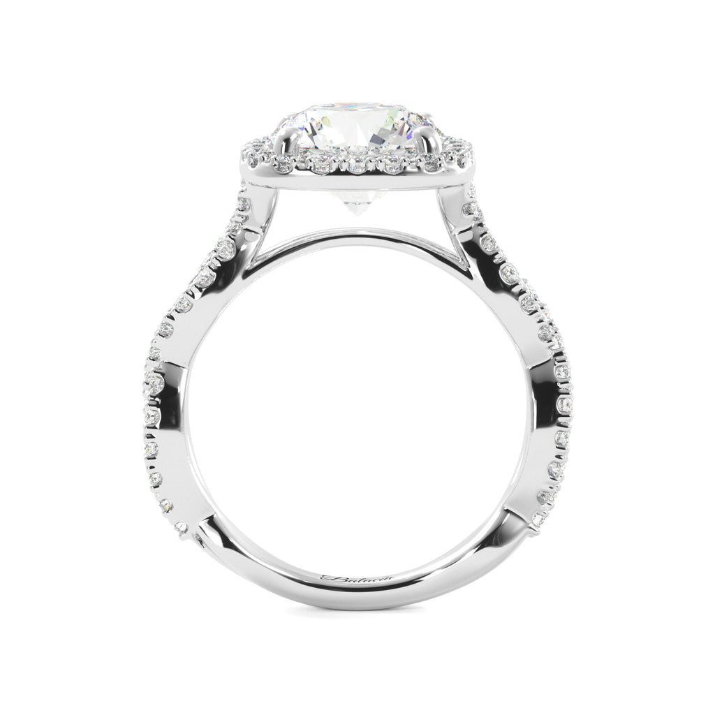 Round Cut Cathedral Twist Band Engagement Ring