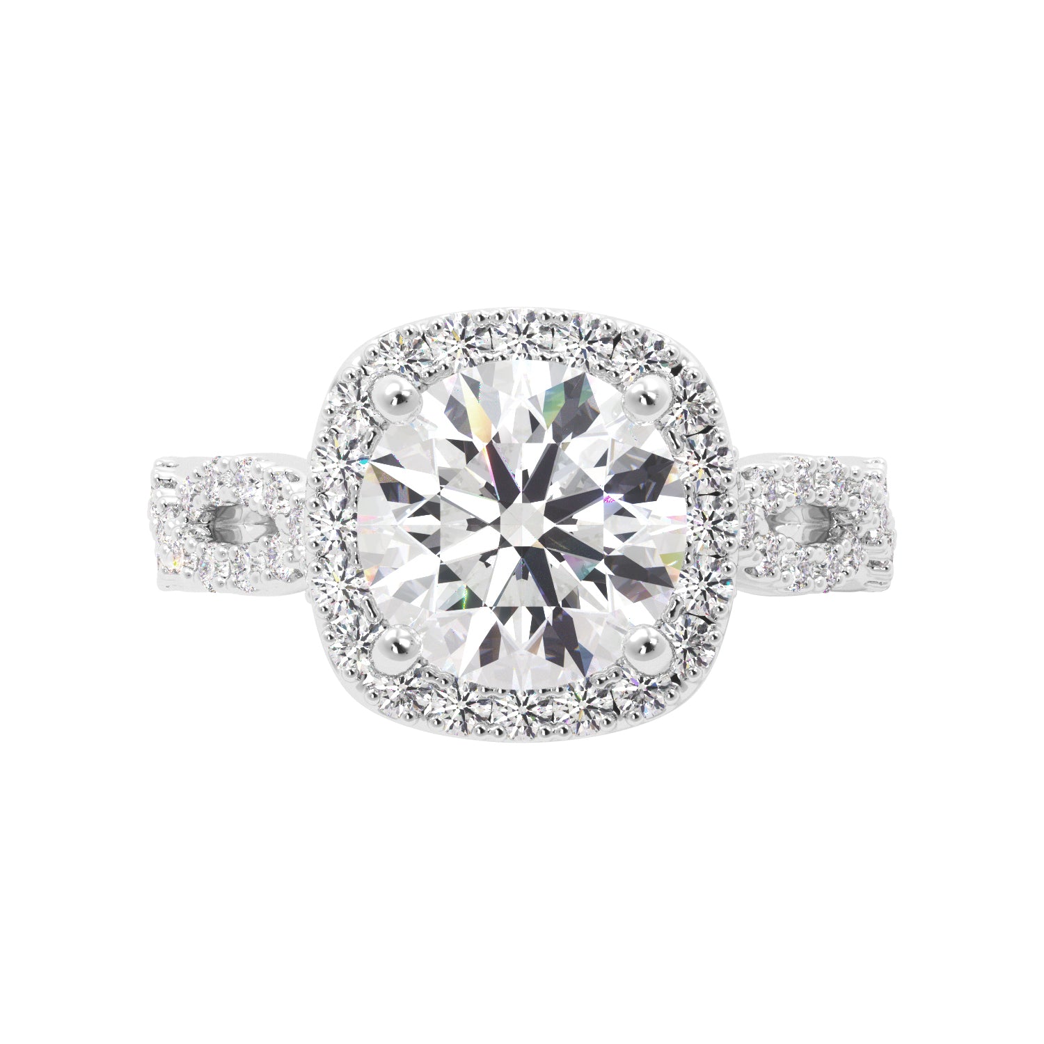 Round Cut Cathedral Twist Band Engagement Ring