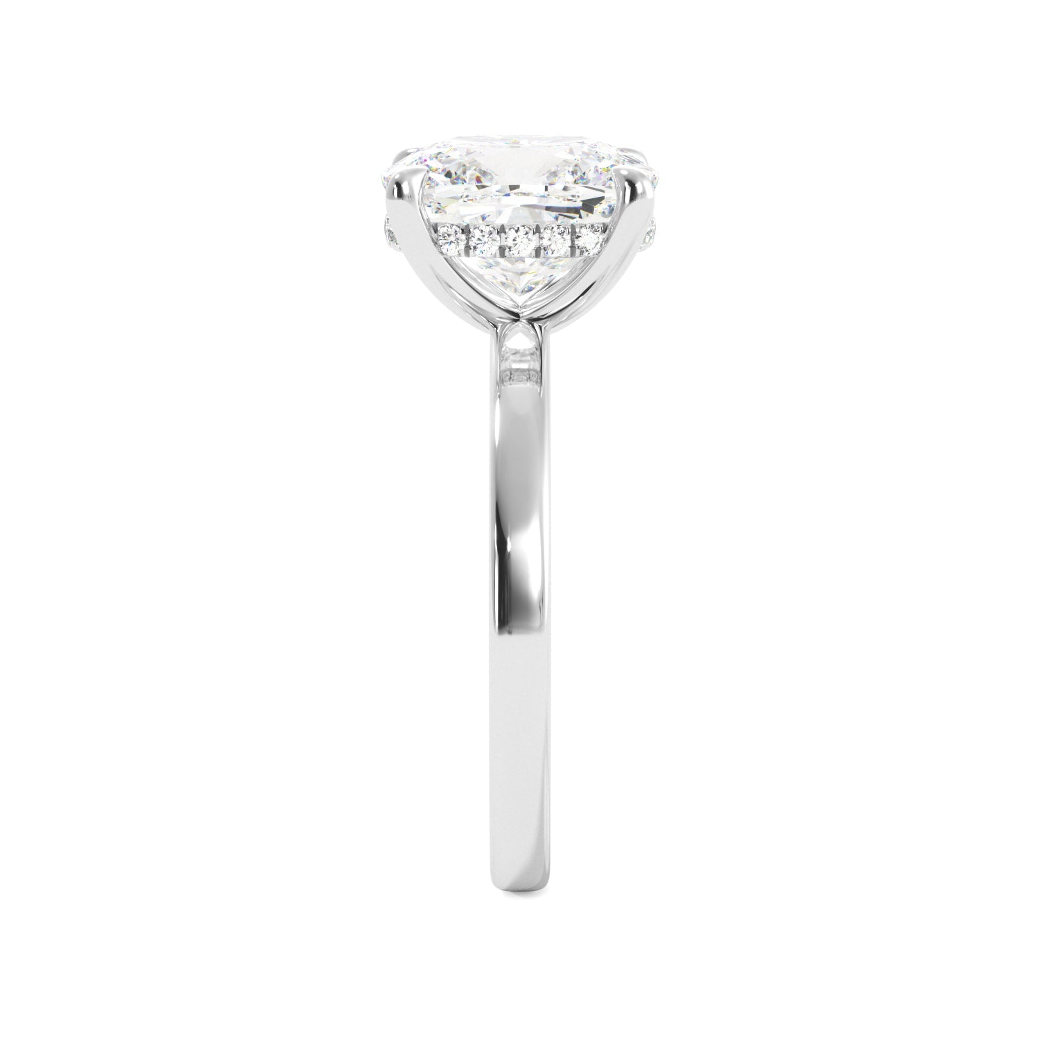 Elongated Cushion Cut Diamond Solitaire White Gold Engagement Ring Side