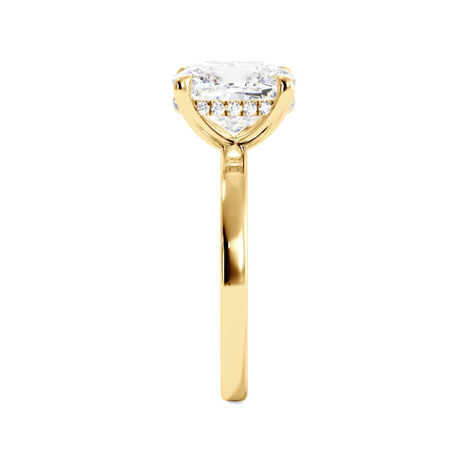Elongated Cushion Cut Diamond Solitaire Yellow Gold Engagement Ring Side