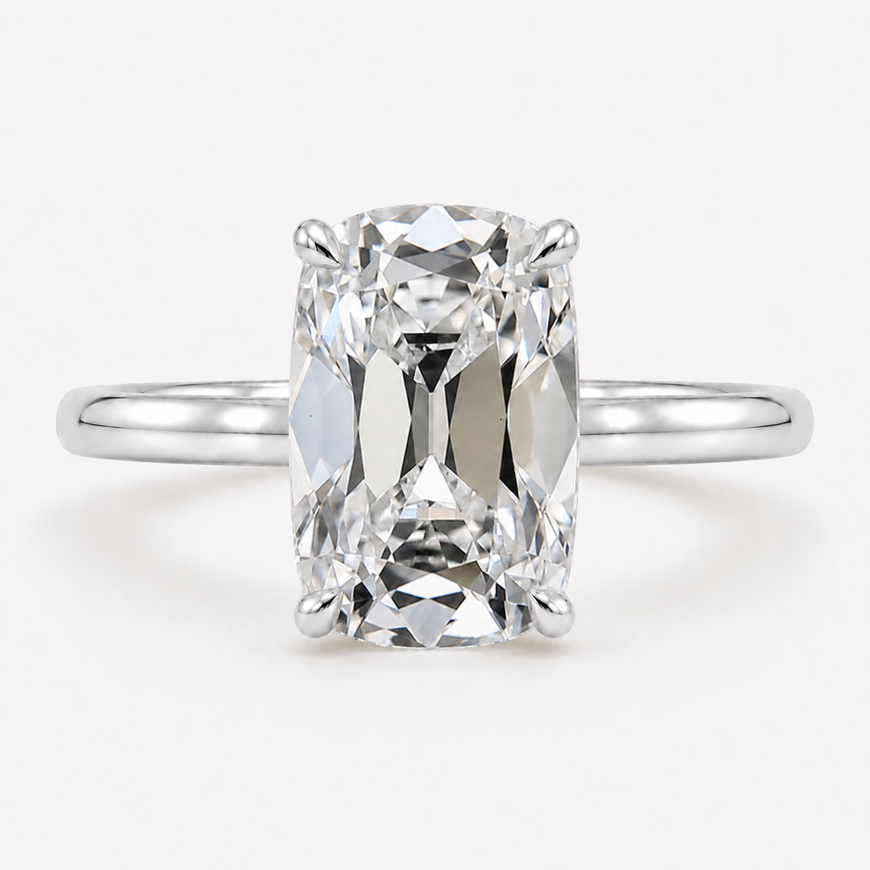 Elongated Cushion Old Mine Cut Diamond Engagement Ring White Gold