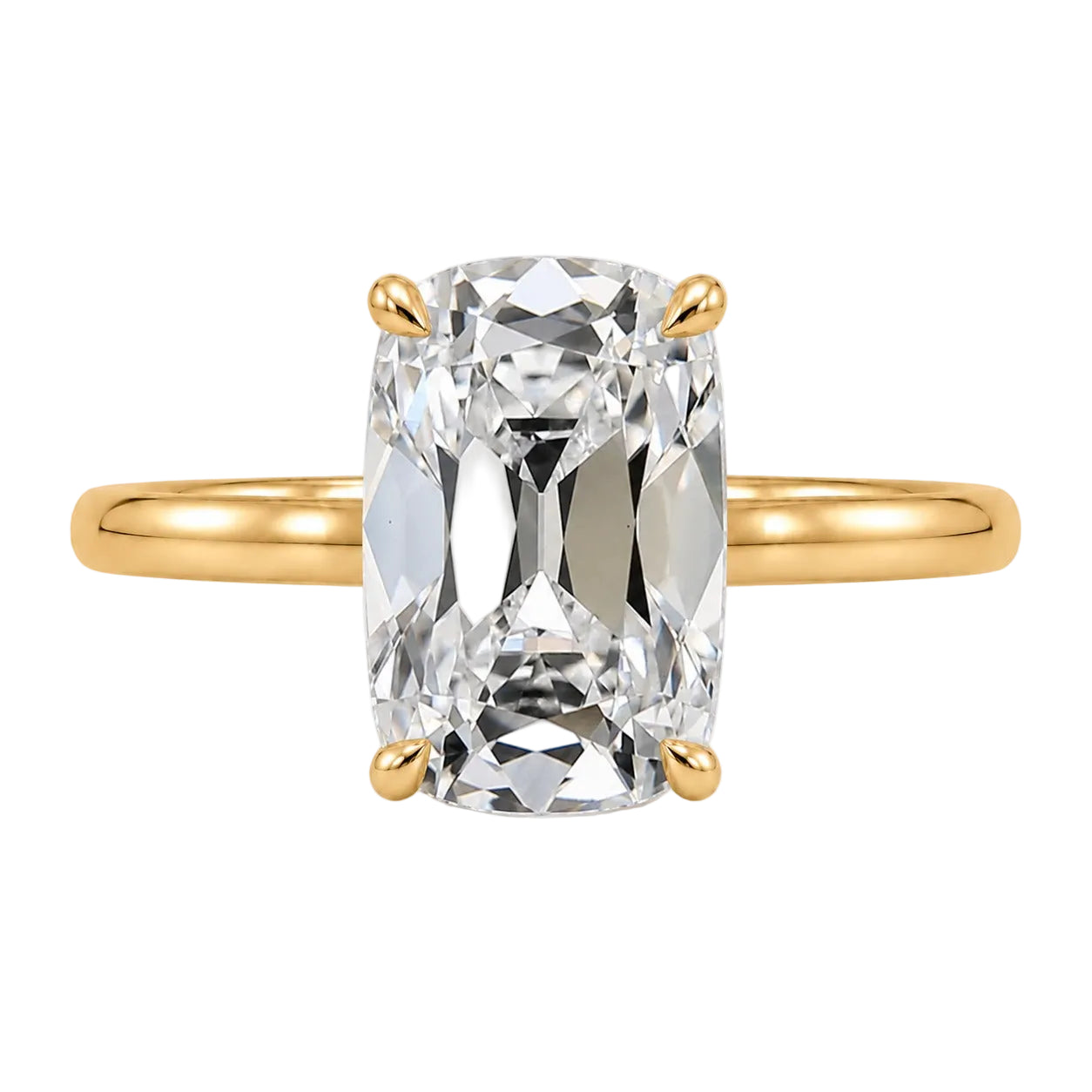 Elongated Cushion Old Mine Cut Diamond Engagement Ring Gold