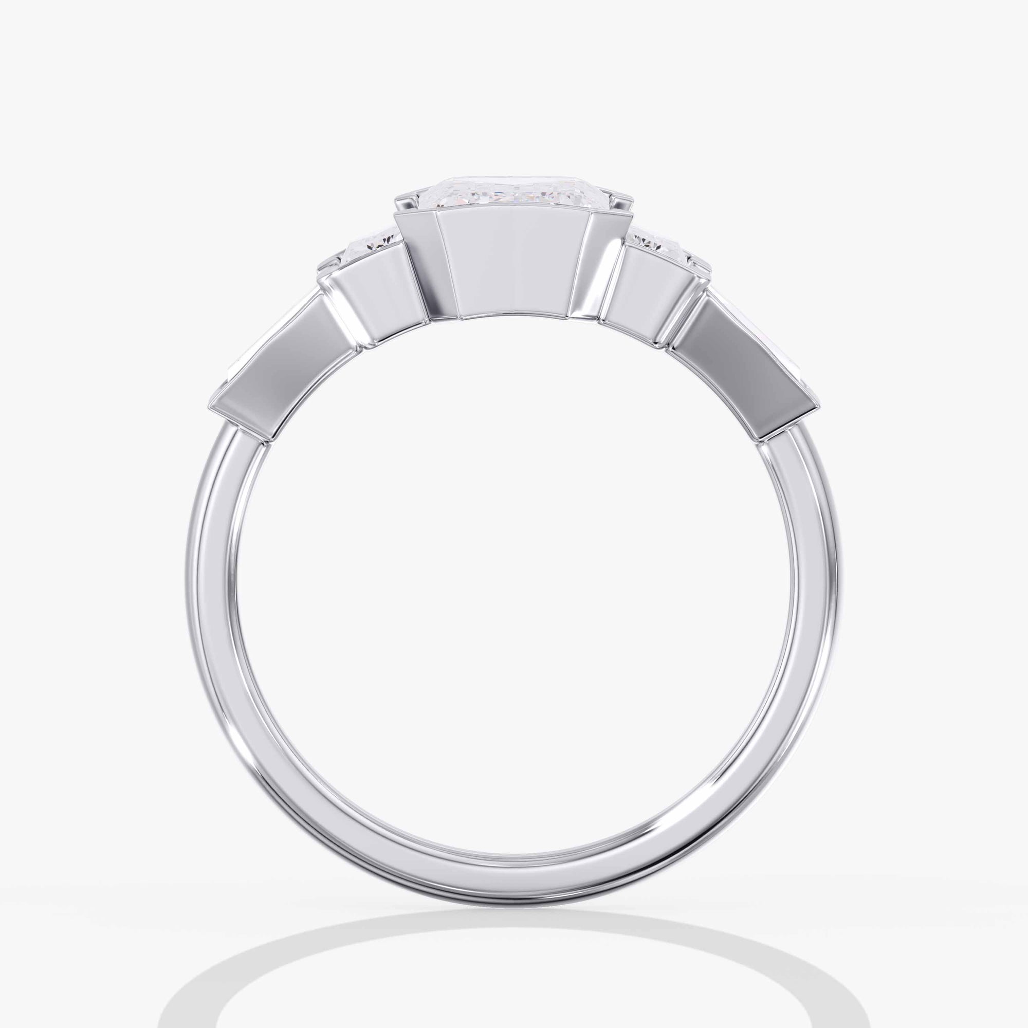 Emerald Cut Diamond 5 Stone Bezel Ring Side View