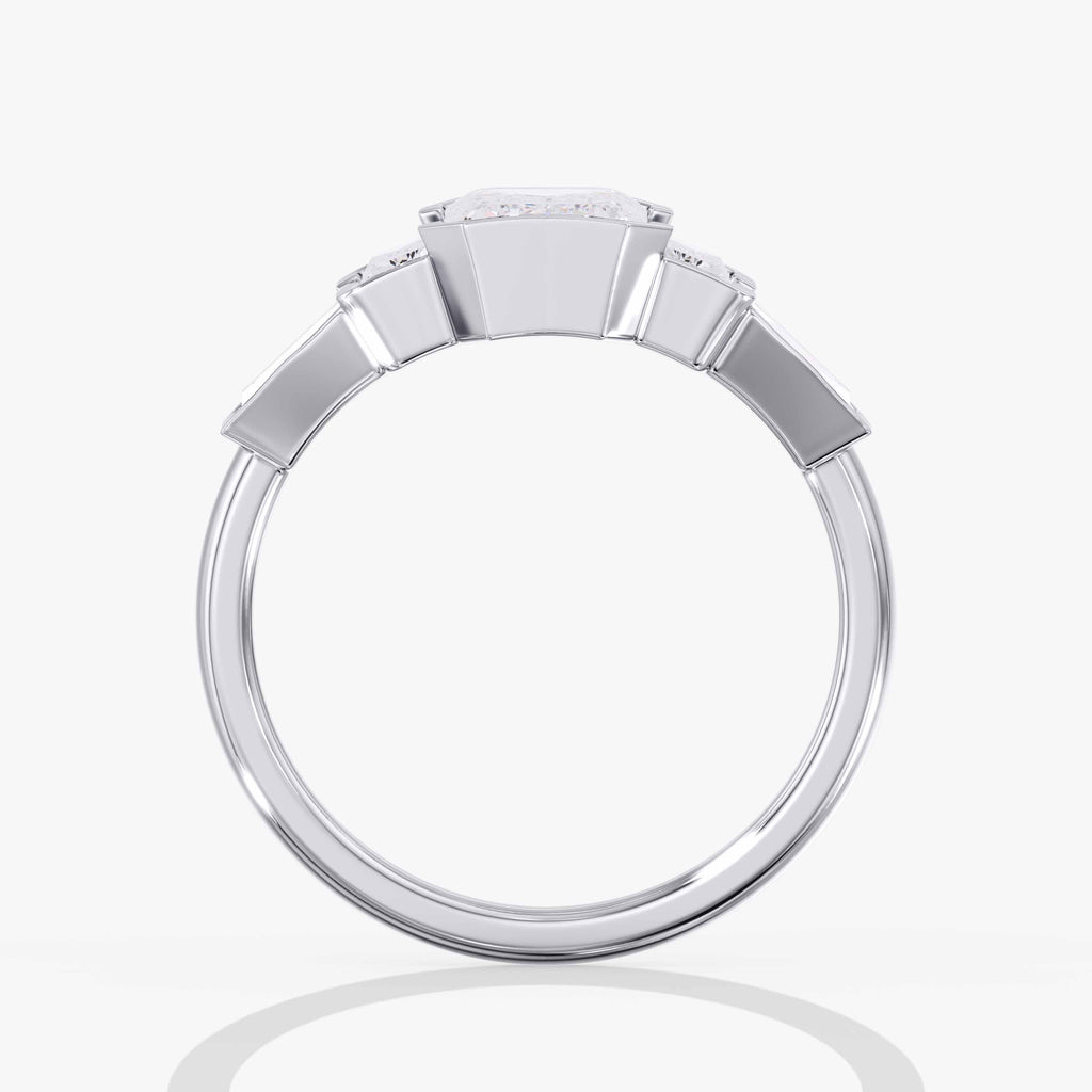 Emerald Cut Diamond 5 Stone Bezel Ring Side View