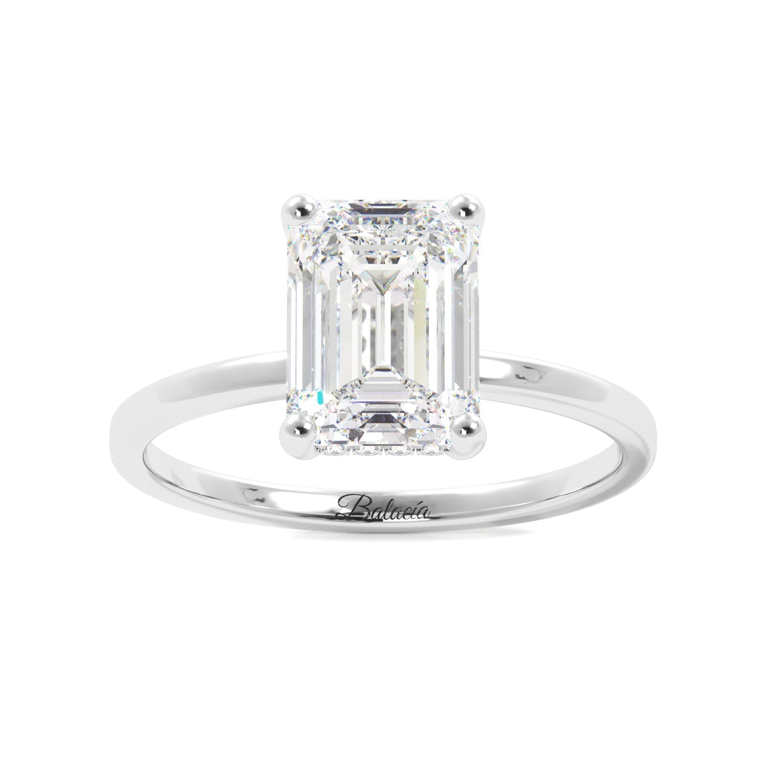 Emerald Cut Diamond Hidden Halo Solitaire Engagement Ring White Gold