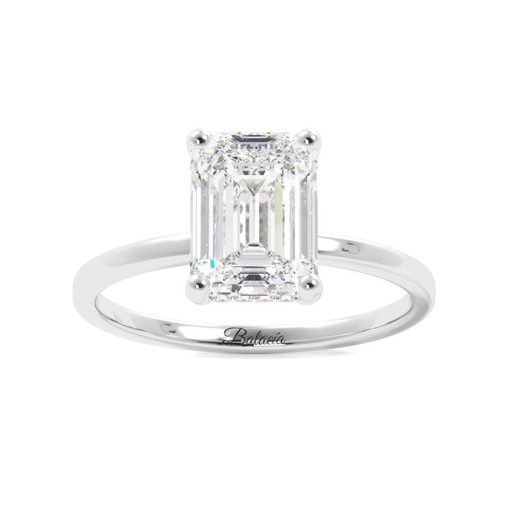 Emerald Cut Diamond Hidden Halo Solitaire Engagement Ring White Gold