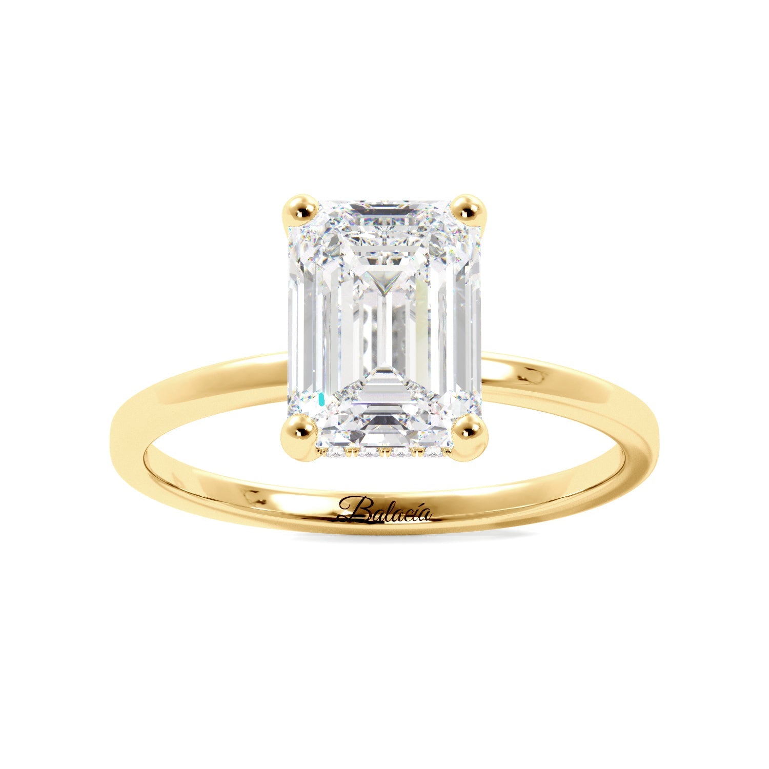 Emerald Cut Diamond Hidden Halo Solitaire ring yellow gold