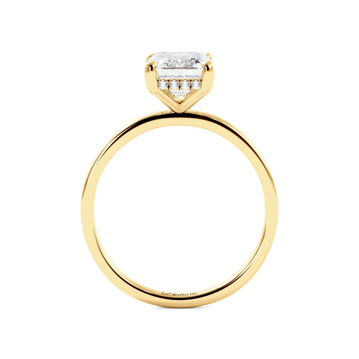 Emerald Cut Diamond Hidden Halo Solitaire Engagement Ring Yellow Gold Side