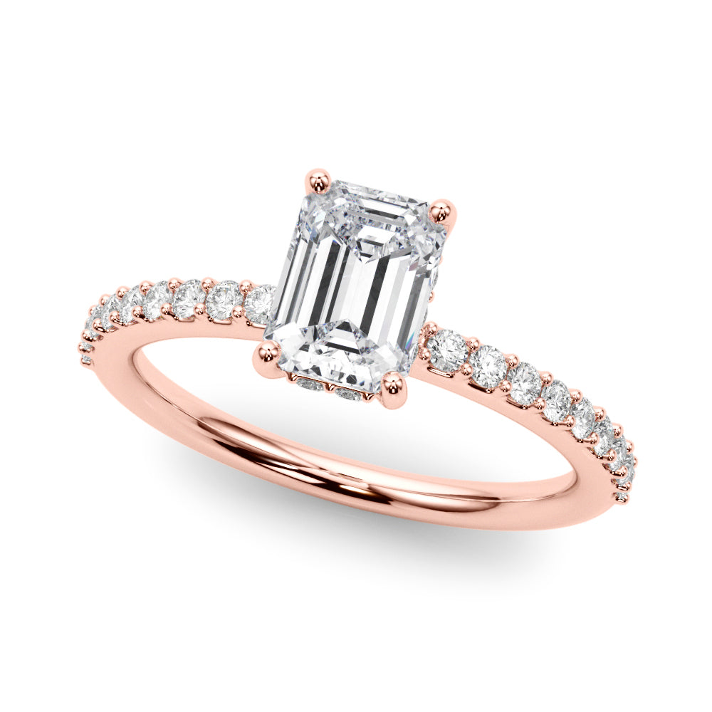 Emerald Cut Diamond Pavé Engagement Ring Rose Gold