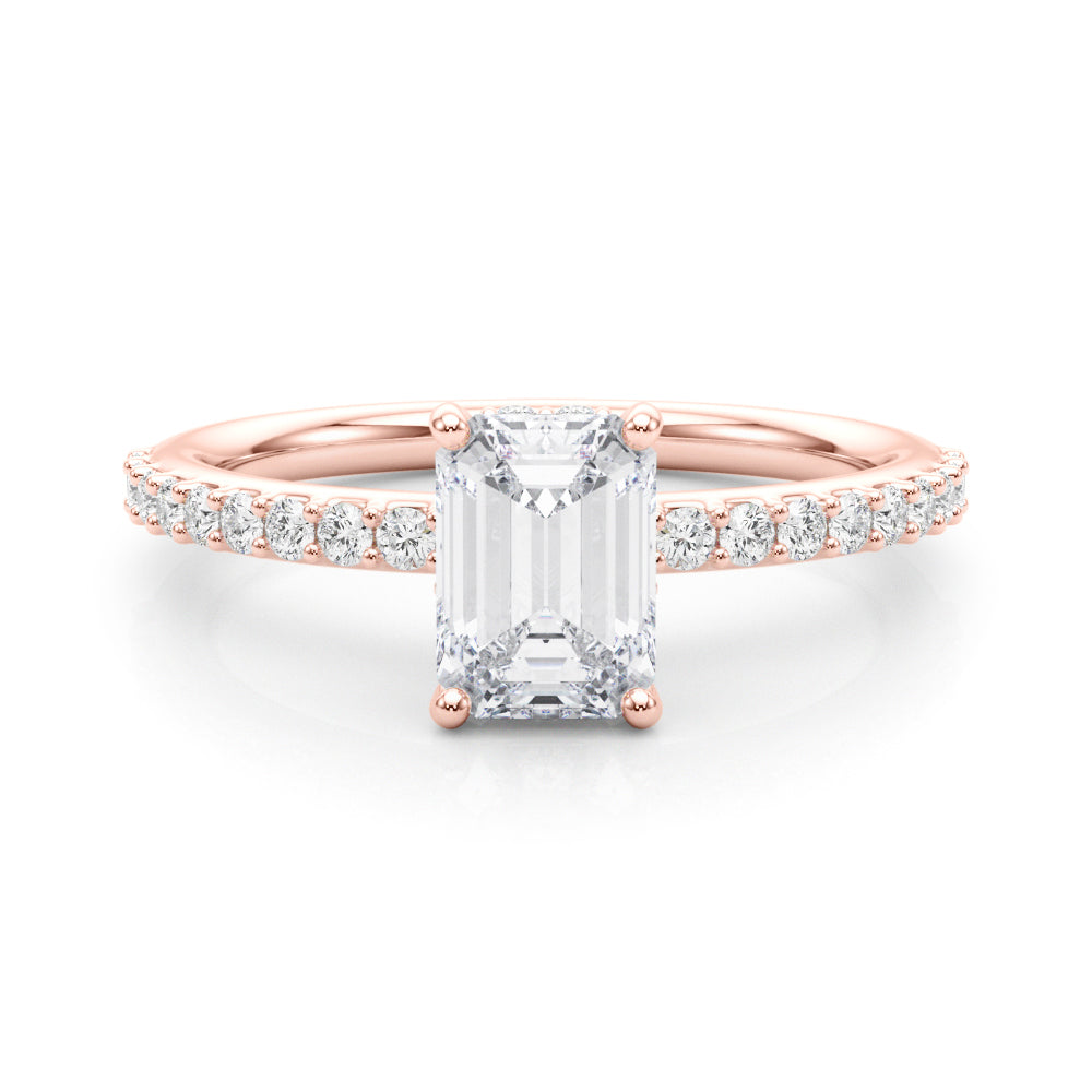 Emerald Cut Diamond Pavé Engagement Ring Rose Gold Front