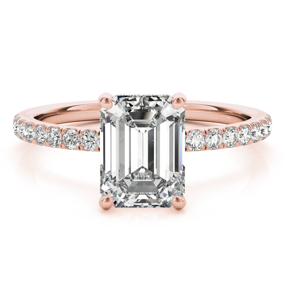 Emerald Cut Hidden Halo Rose Gold Engagement Ring