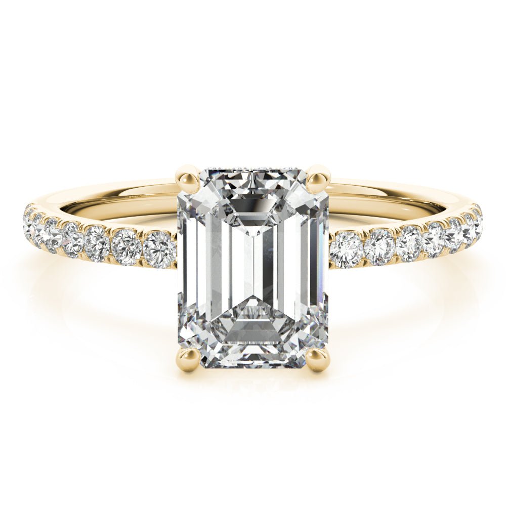 Emerald Cut Hidden Halo Yellow Gold Engagement Ring