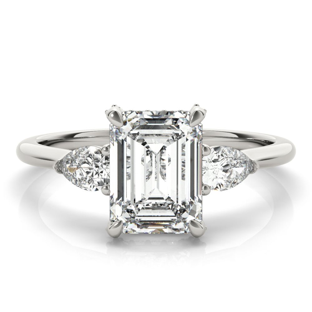 Emerald Cut with Pear Sides Three Stone White Gold Engagement Ring